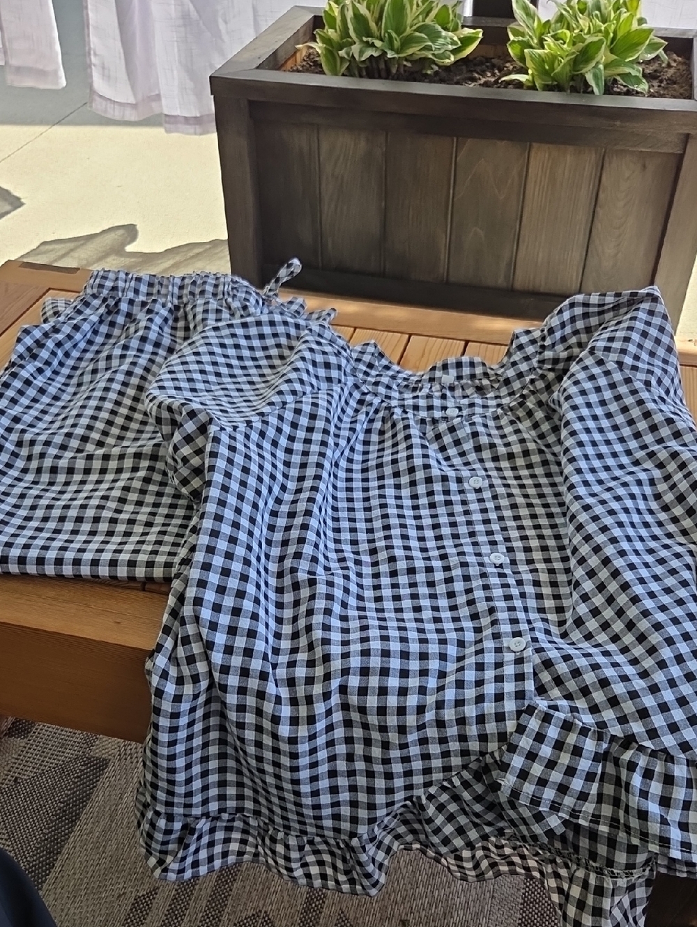 Ladies Black And White Check Pajamas